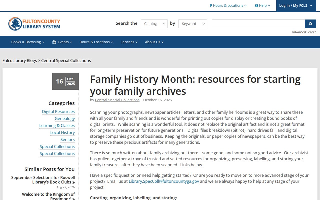 Fulton County Library family history and archive guidance