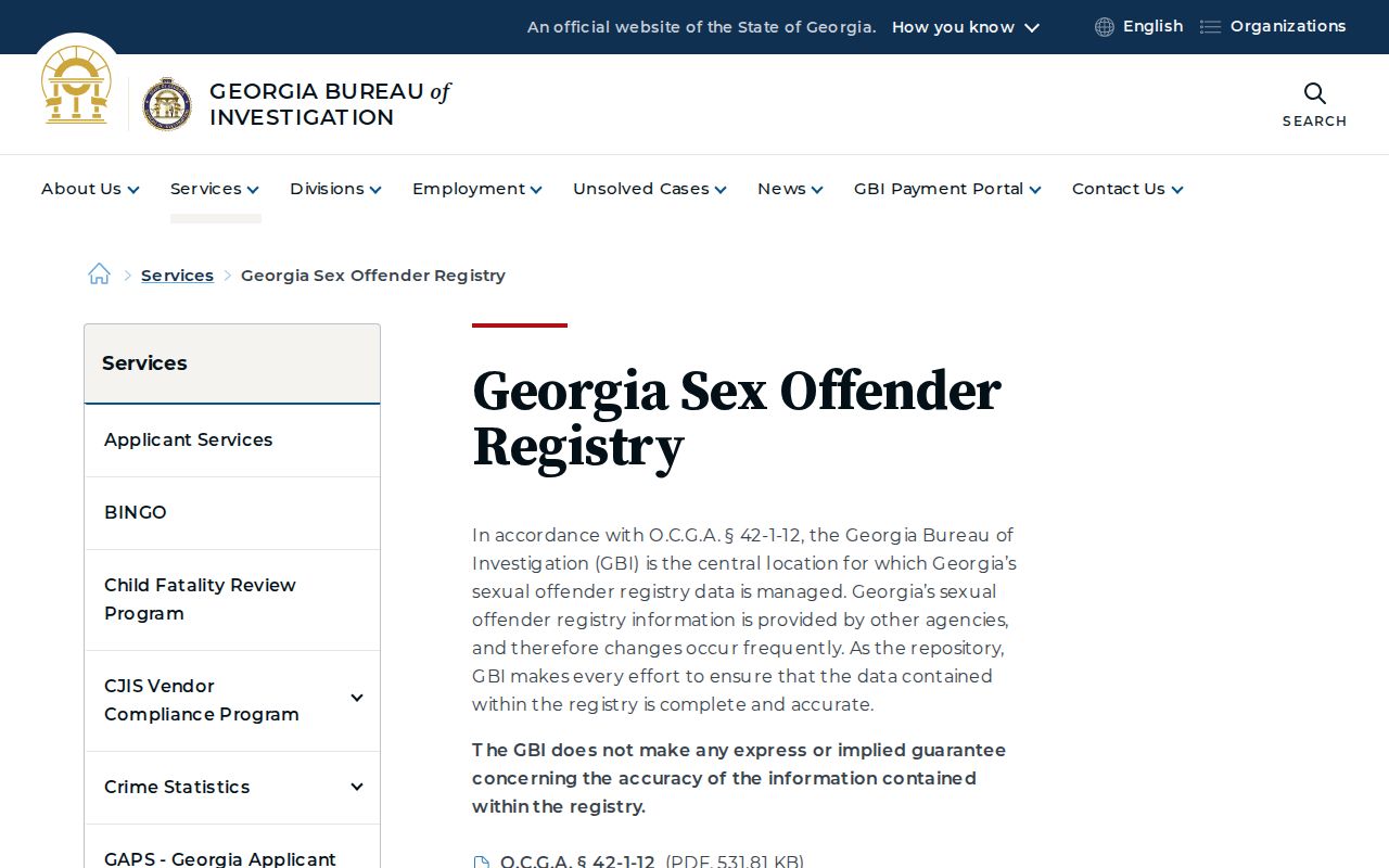 Georgia Bureau of Investigation registry page used in a lawful Sandy Springs lookup
