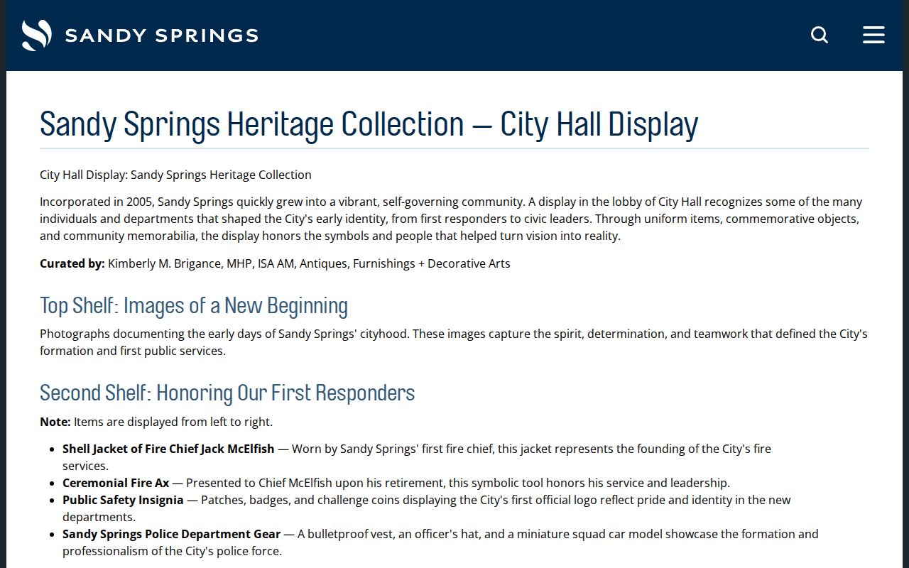 Sandy Springs twentieth anniversary exhibit showing city history beyond ZIP geography
