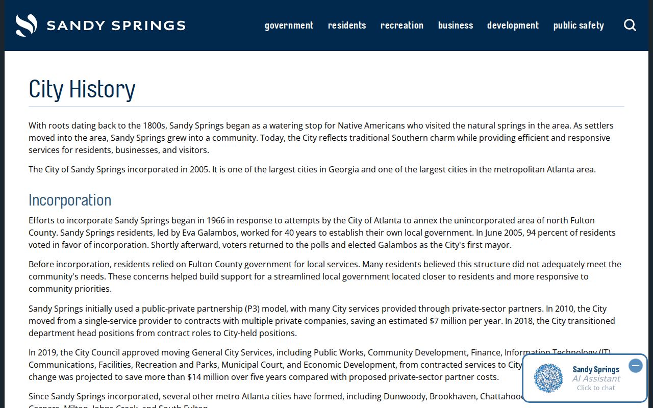 Sandy Springs city history and incorporation context for ZIP searches